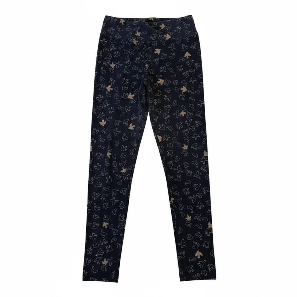 LuLaRoe‎ Bird Print Leggings - Black & Gold Traditional Waist - One Size (OS)